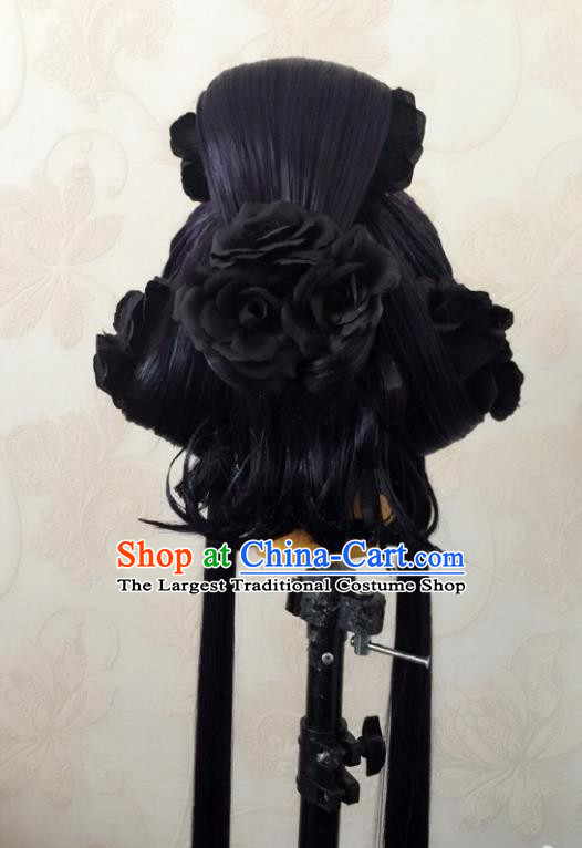 China Ancient Empress Purple Wigs Traditional Puppet Show Goddess Hair Accessories Cosplay Queen Hairpieces