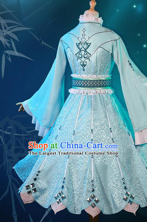 Custom Halloween Swordswoman Clothing Cosplay Female Warrior Garment Costumes Game Dou Luo Da Lu Young Lady Blue Dress
