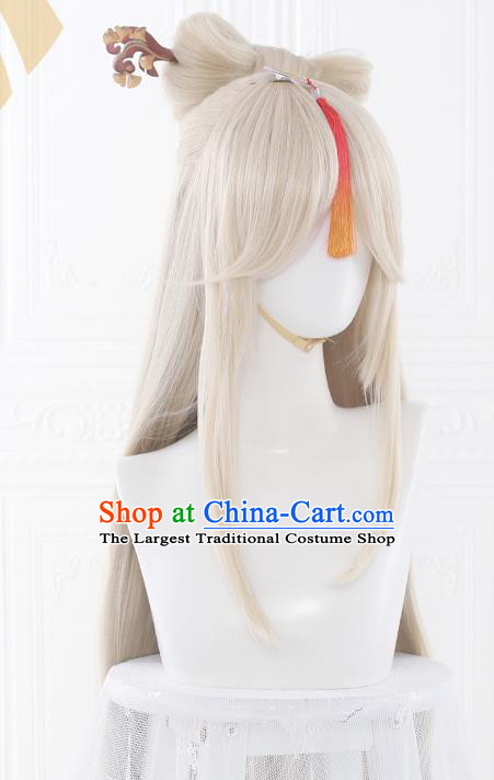 Handmade Moon Goddess Beige Wigs Traditional Game Young Lady Hair Accessories Cosplay Fairy Hairpieces