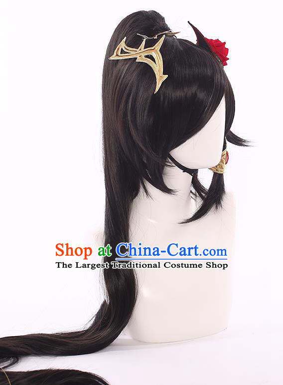 Handmade Traditional Game Princess Hair Accessories Cosplay Fairy Hairpieces Demon Woman Black Wigs