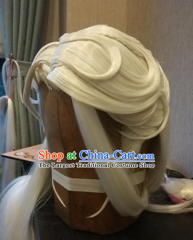 Chinese Traditional Puppet Show Golden Wigs Hairpieces Ancient Swordsman Periwig Hair Accessories Handmade Cosplay Emperor Headdress