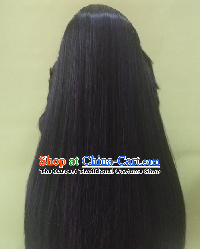 Chinese Ancient Royal Prince Periwig Hair Accessories Handmade Cosplay Swordsman Headdress Traditional Puppet Show Purple Wigs Hairpieces