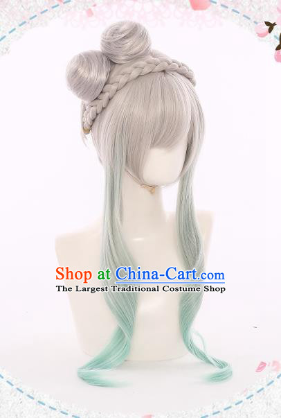 Handmade Traditional Game Young Lady Hair Accessories Cosplay Goddess Hairpieces Ancient Fairy Princess Gray Wigs