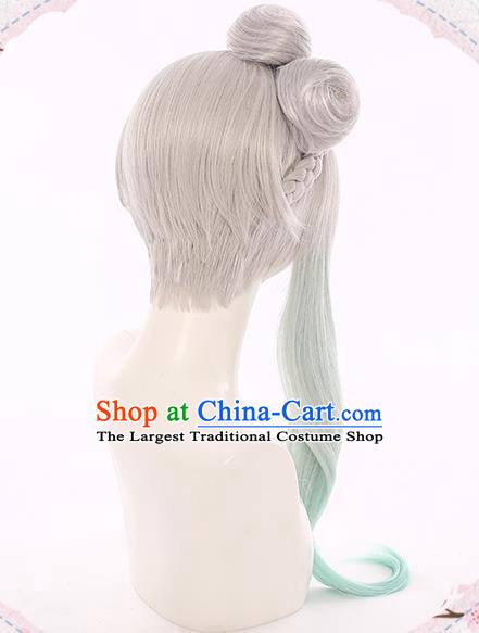 Handmade Traditional Game Young Lady Hair Accessories Cosplay Goddess Hairpieces Ancient Fairy Princess Gray Wigs