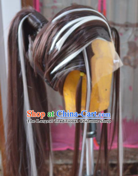 Chinese Traditional Puppet Show Brown Wigs Hairpieces Ancient Young Knight Periwig Hair Accessories Handmade Cosplay Hero Headdress