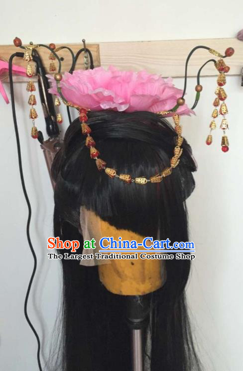 China Ancient Young Lady Wigs Headdress Traditional Puppet Show Princess Hair Accessories Cosplay Imperial Consort Hairpieces