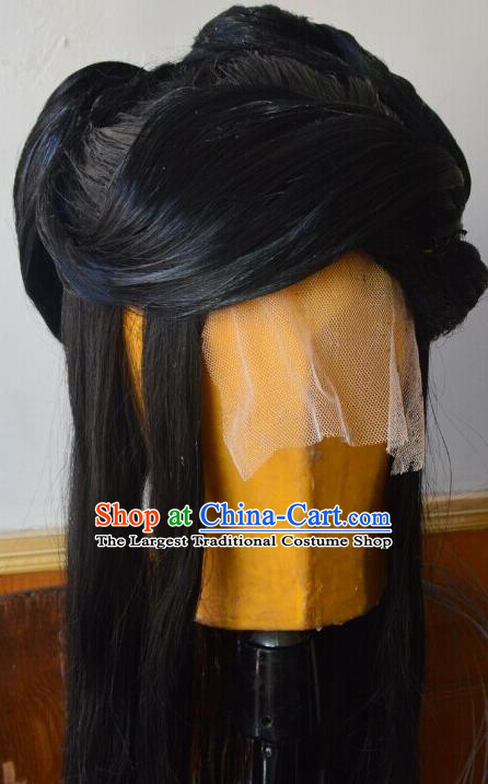 China Ancient Princess Black Wigs Headdress Traditional Puppet Show Mu Xianfeng Hair Accessories Cosplay Young Beauty Hairpieces