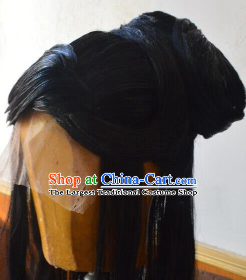 China Ancient Princess Black Wigs Headdress Traditional Puppet Show Mu Xianfeng Hair Accessories Cosplay Young Beauty Hairpieces