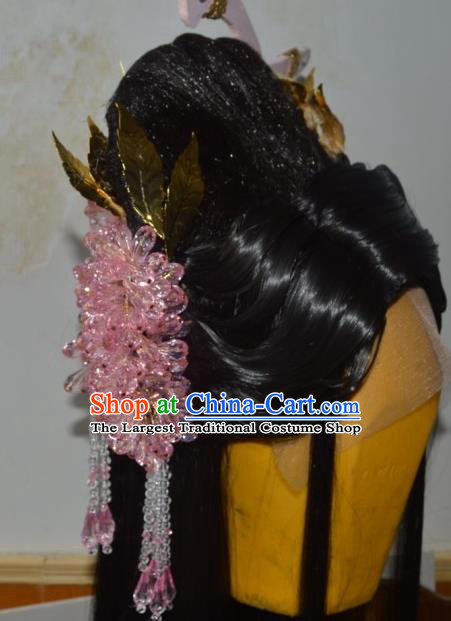 China Traditional Puppet Show Han Yancui Hair Accessories Cosplay Goddess Hairpieces Ancient Imperial Consort Wigs Hairpins Headdress