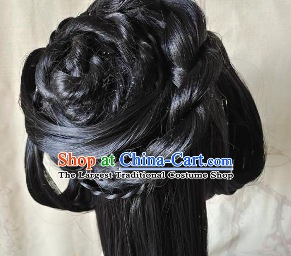 China Ancient Swordswoman Hairpieces Traditional Song Dynasty Young Lady Hair Accessories Cosplay Female Knight Wigs Headwear