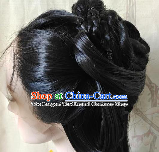 China Ancient Swordswoman Hairpieces Traditional Song Dynasty Young Lady Hair Accessories Cosplay Female Knight Wigs Headwear