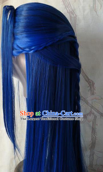 Chinese Ancient Young Knight Hair Accessories Handmade Cosplay Swordsman Hairpieces Drama Dou Luo Da Lu Tang San Blue Wigs Headdress