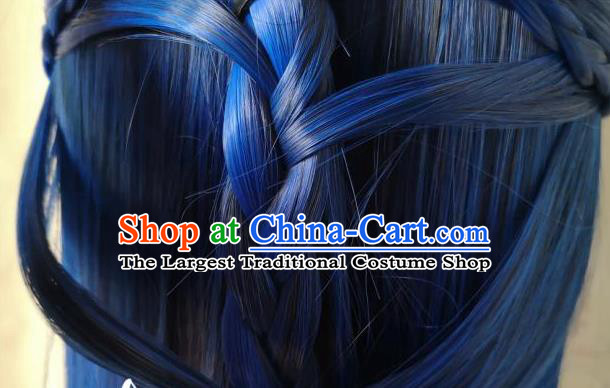 Chinese Ancient Young Knight Hair Accessories Handmade Cosplay Swordsman Hairpieces Drama Dou Luo Da Lu Tang San Blue Wigs Headdress