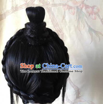 Chinese Handmade Cosplay Prince Hairpieces Qin Dynasty Young Childe Front Lace Wigs Headdress Ancient Swordsman Hair Accessories