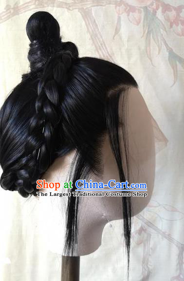 Chinese Handmade Cosplay Prince Hairpieces Qin Dynasty Young Childe Front Lace Wigs Headdress Ancient Swordsman Hair Accessories