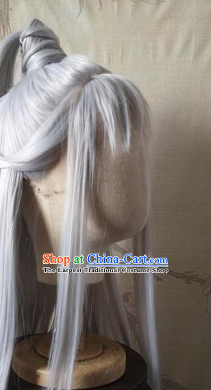 Chinese Ancient Swordsman Hair Accessories Handmade Cosplay Taoist Priest Hairpieces Jin Dynasty Elderly Male Front Lace Wigs Headdress