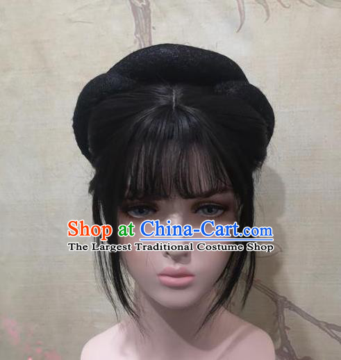 China Cosplay Court Woman Bangs Wigs Headwear Ancient Princess Hairpieces Traditional Ming Dynasty Palace Lady Hair Accessories