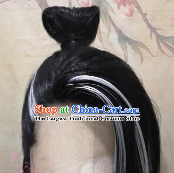 Chinese Cosplay Swordsman Hairpieces Traditional Hanfu Handmade Front Lace Wigs Headdress Ancient Young Knight Hair Accessories