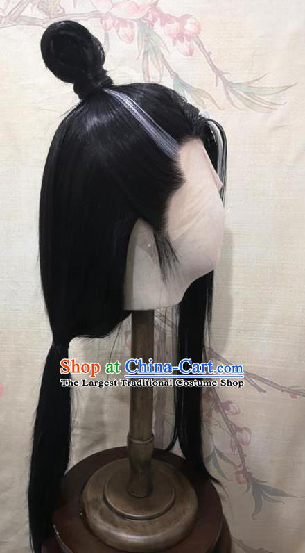 Chinese Cosplay Swordsman Hairpieces Traditional Hanfu Handmade Front Lace Wigs Headdress Ancient Young Knight Hair Accessories