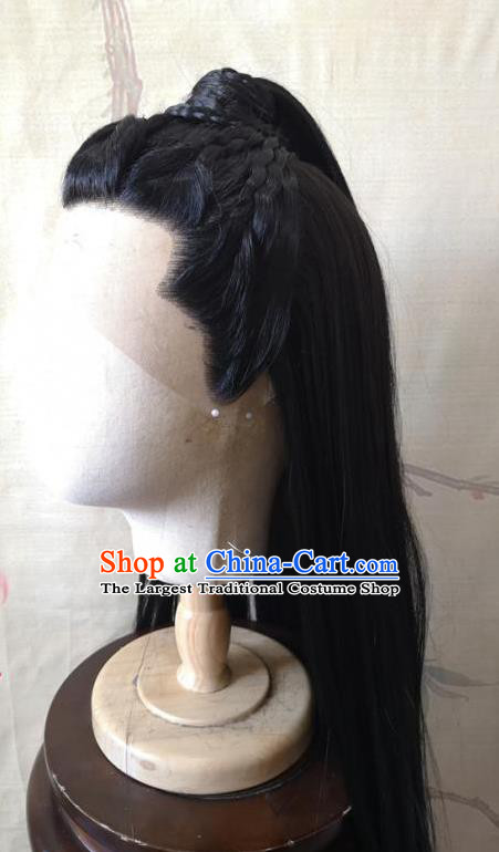 Chinese Ancient Young Knight Hair Accessories Cosplay Swordsman Jin Guangyao Hairpieces Traditional Hanfu Handmade Front Lace Wigs Headdress