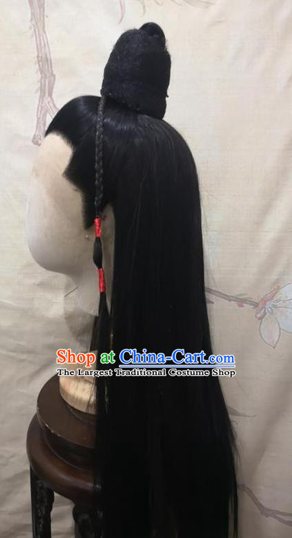 Chinese Cosplay Swordsman Hairpieces Traditional Opera Handmade Front Lace Wigs Headdress Ancient Noble Childe Hair Accessories
