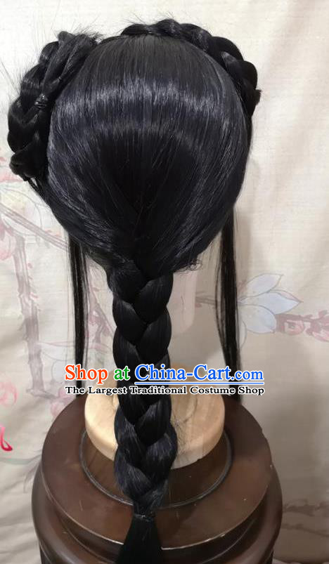 China Ancient Servant Girl Hairpieces Traditional Opera Young Lady Hair Accessories Cosplay Village Woman Bangs Wigs Headwear