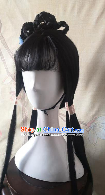 China Traditional Ming Dynasty Young Lady Hair Accessories Cosplay Noble Beauty Lin Daiyu Wigs Headwear Ancient Princess Hairpieces
