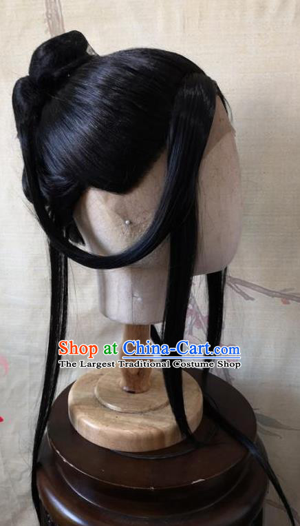 China Ancient Swordswoman Hairpieces Traditional Hanfu Hair Accessories Cosplay Female Knight Front Lace Wigs Headwear