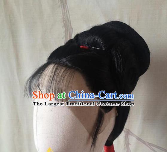 China Traditional Ming Dynasty Noble Lady Hair Accessories Cosplay Xue Baochai Front Lace Wigs Headwear Ancient Young Beauty Hairpieces