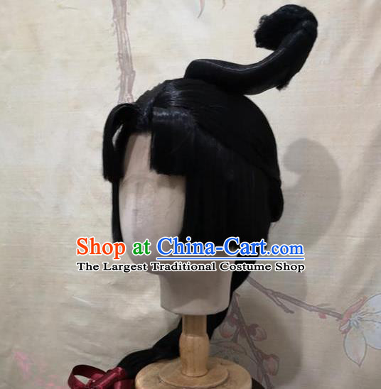 China Cosplay Fairy Front Lace Wigs Headwear Ancient Swordswoman Hairpieces Traditional Hanfu Hair Accessories