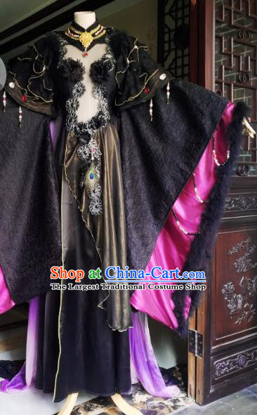 Custom Chinese Cosplay Fairy Queen Garment Costumes Puppet Show Goddess Black Dress Outfits Ancient Empress Clothing