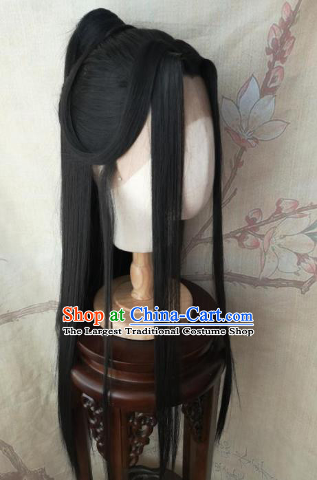 Chinese Cosplay Swordsman Hairpieces Traditional Drama Heaven Official Blessing Xie Lian Handmade Front Lace Wigs Headdress Ancient Prince Hair Accessories