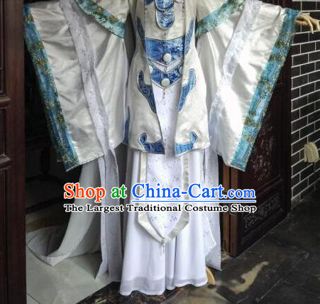 China Cosplay King Apparels Ancient Royal Highness White Robe Clothing Traditional Puppet Show Yu Xingyi Garment Costumes