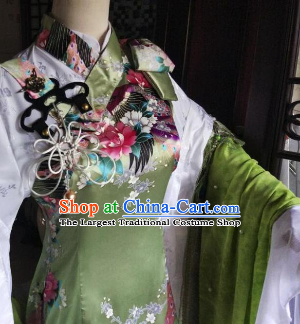Custom Chinese Puppet Show Young Lady Green Dress Outfits Ancient Princess Clothing Cosplay Swordswoman Garment Costumes