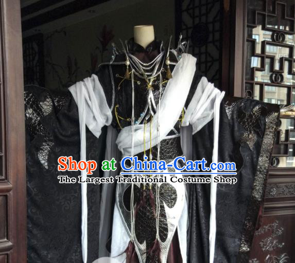 China Ancient Royal Highness Black Robe Clothing Traditional Puppet Show King Garment Costumes Cosplay Emperor Apparels