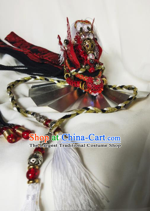 Chinese Cosplay Swordsman Red Hairdo Crown Traditional Puppet Show Royal King Headdress Ancient Prince Hair Accessories