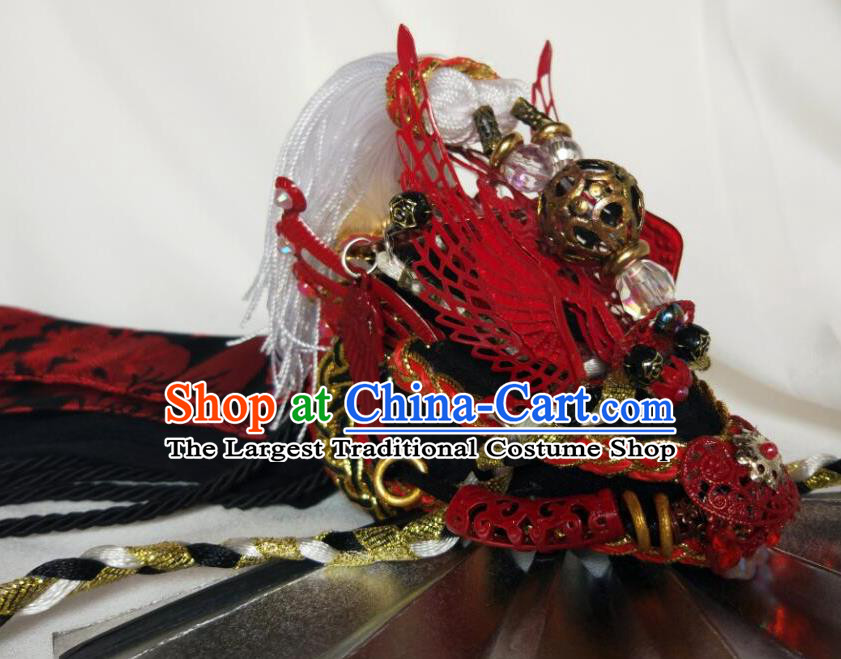 Chinese Cosplay Swordsman Red Hairdo Crown Traditional Puppet Show Royal King Headdress Ancient Prince Hair Accessories