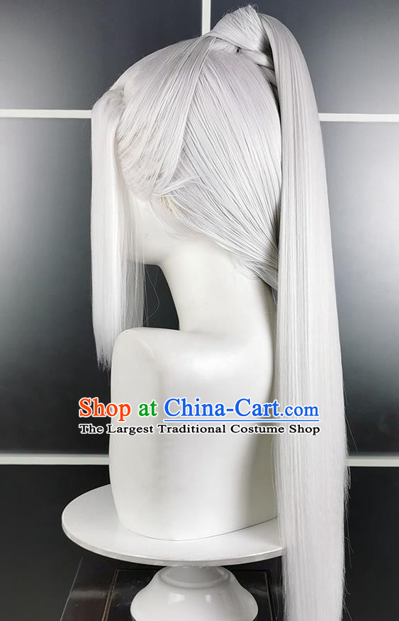 Chinese Ancient Swordsman Hair Accessories Cosplay Chivalrous Male Hairpieces Traditional Handmade White Front Lace Wigs Headdress
