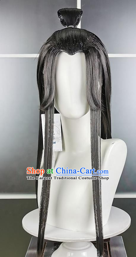 Chinese Cosplay Taoist Priest Hairpieces Traditional JX Online Black Wigs Headdress Ancient Swordsman Hair Accessories