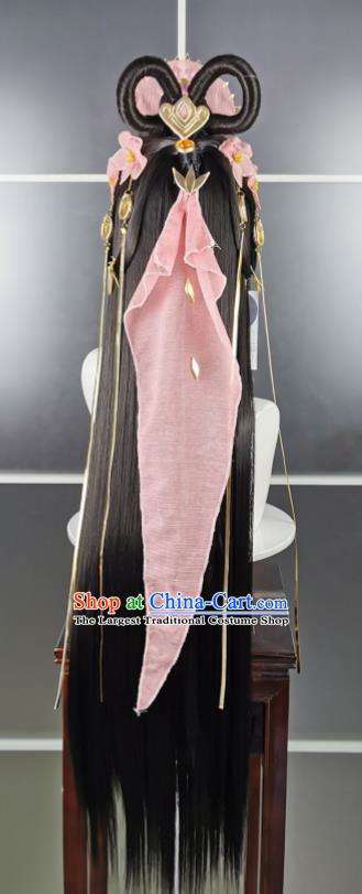 China Cosplay Fairy Princess Wigs and Hair Crown Headwear Ancient Young Beauty Hairpieces Traditional Game Role Swordswoman Hair Accessories