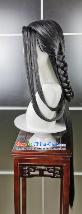 China Traditional Qin Dynasty Swordswoman Hair Accessories Cosplay Female Knight Black Wigs Headwear Ancient Young Lady Hairpieces