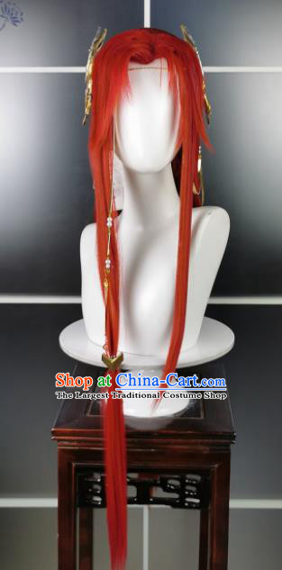 Chinese Ancient Swordsman Hair Accessories Cosplay Young Knight Hairpieces Traditional JX Online Hero Red Wigs Headdress