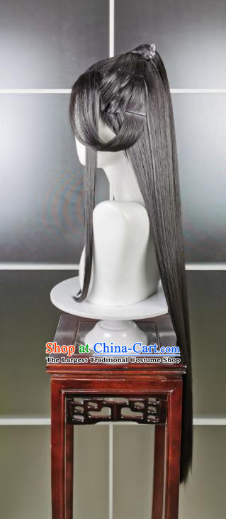 Chinese Cosplay Noble Childe Hairpieces Traditional Hanfu Young Hero Black Wigs and Hairpin Headdress Ancient Swordsman Hair Accessories