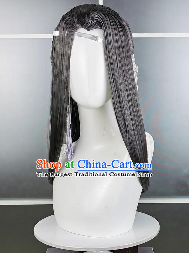 China Cosplay Female Knight Black Wigs Headwear Ancient Young Lady Hairpieces Traditional Game Role Swordswoman Hair Accessories