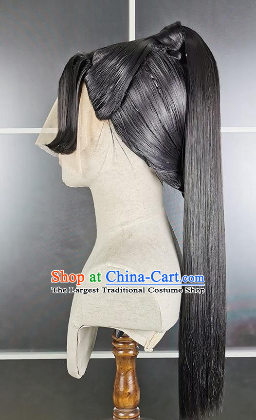 Chinese Traditional Handmade Front Lace Wigs Headdress Ancient Young Hero Hair Accessories Cosplay Swordsman Hairpieces