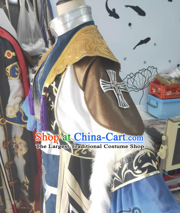 China Ancient Young Childe Clothing Traditional Game Role Sima Yi Garment Costumes Cosplay Swordsman Navy Apparels