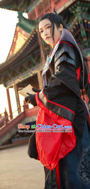 China Cosplay Swordsman Black Apparels Ancient Royal Prince Clothing Traditional JX Online Li Mi Garment Costumes