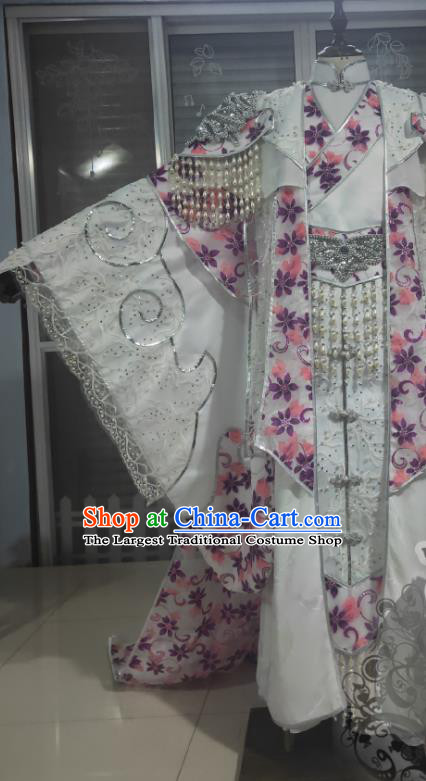 China Traditional Puppet Show Emperor Garment Costumes Cosplay Swordsman White Apparels Ancient Royal King Clothing
