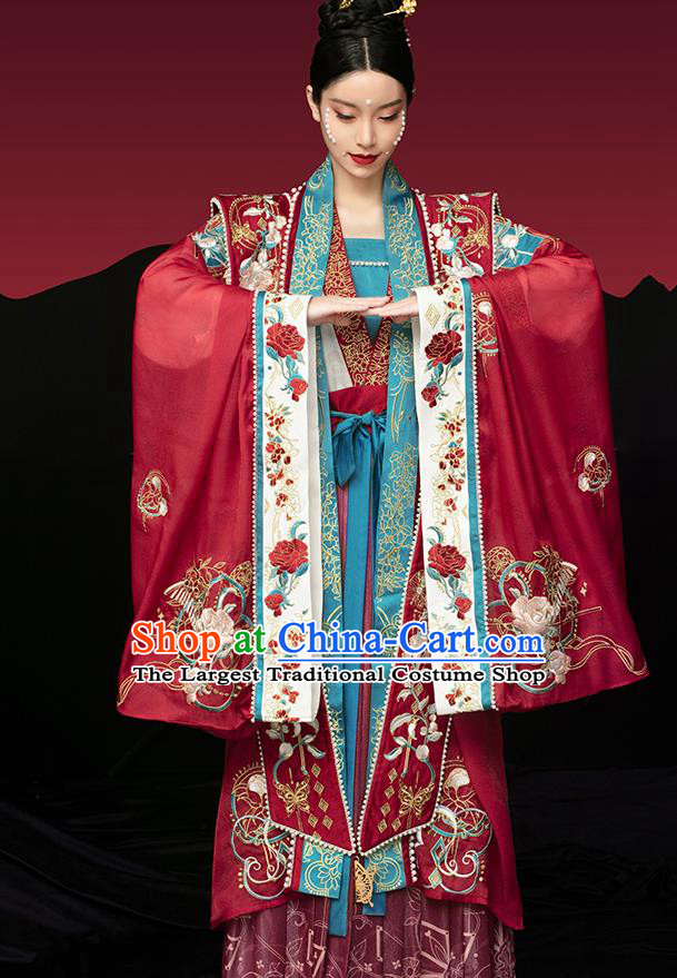 China Song Dynasty Empress Red Hanfu Dress Apparels Traditional Wedding Historical Clothing Ancient Court Beauty Garment Costumes