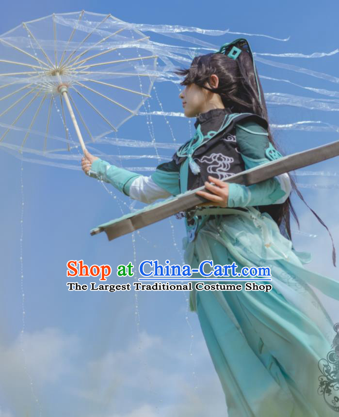 China Traditional JX Online Chivalrous Kawaler Garment Costumes Cosplay Swordsman Blue Apparels Ancient Crown Prince Clothing